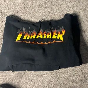 Size s(34-36) Black fire flames Thrasher hoodie